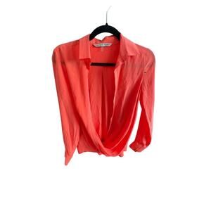 Trina Turk 100%‎ Silk Draped Blouse Coverup – Coral, P/S –$398